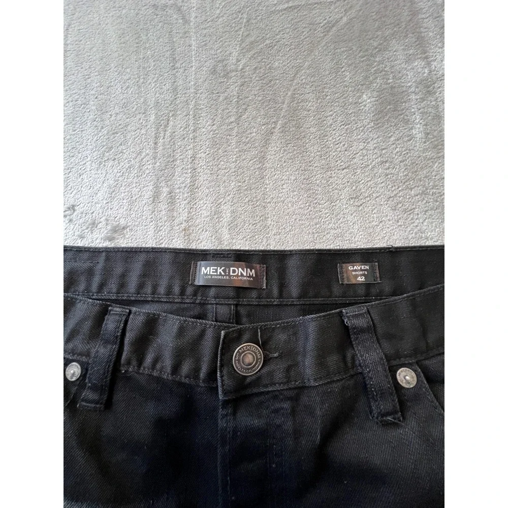 MEK DNM Gaven Denim Shorts Mens 42 Black Cut Off Raw Hem Embroidered Pockets